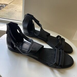 Eileen Fisher Cici Black Leather Back Zip Open Toe Sandals Shoes Womens size 9.5